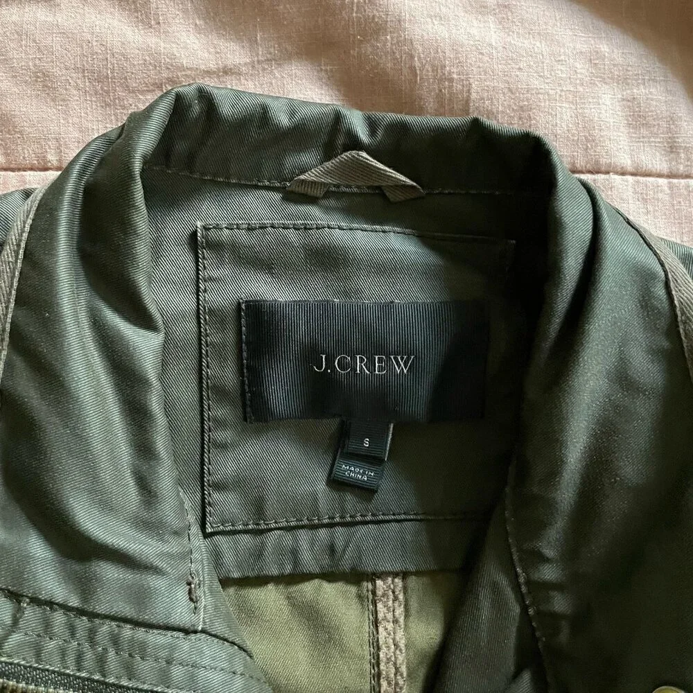J Crew Womens Downtown Field Jacket Sz Small Olive Green Waxed Cotton Military